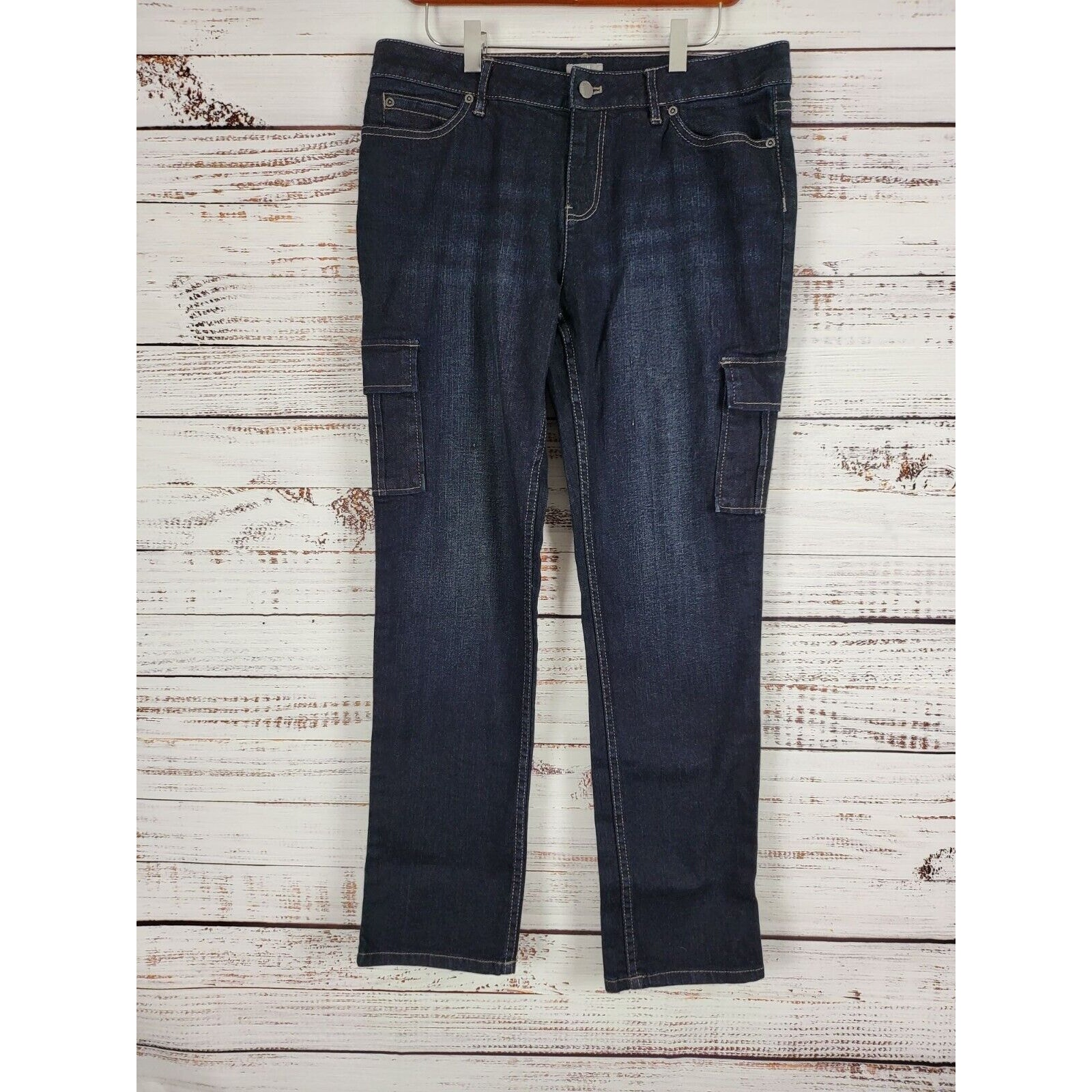 J.Jill Cargo Pants 12 Petite Stretch Dark Wash Skinny Leg Mid Rise Pockets